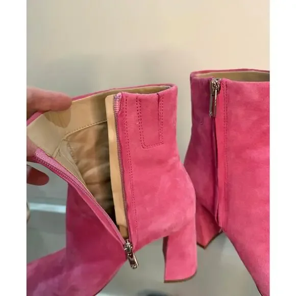Pink Suede Sam Edelman Ankle Boots Size 7.5 | 3.5” Chunky Heel - Picture 4 of 7